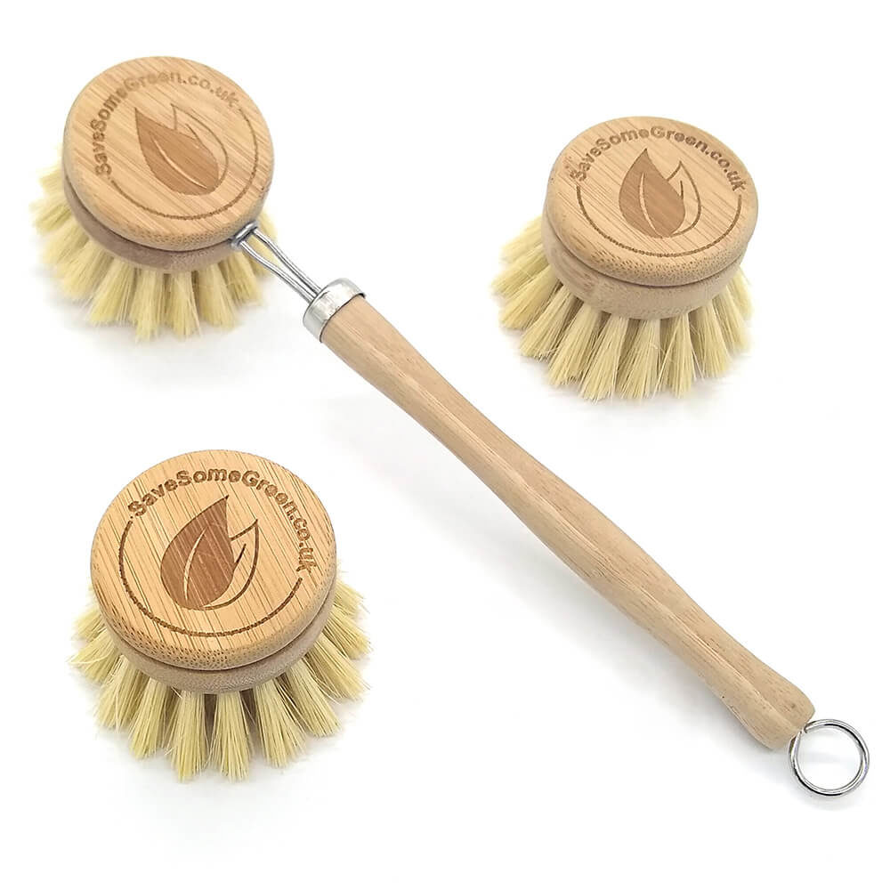 Bamboo washing up brush showing a practical plastic free kitchen swap