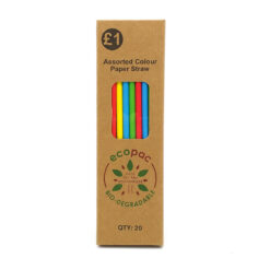 Assorted colour paper drinking straws eco friendly biodegradable 20 pack