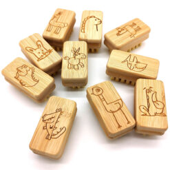 Range of kids' bamboo nail brush designs engraved with animals