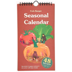Close-up of the Fork Ranger Seasonal Calendar cover with illustrated vegetables and 48 recipes badge