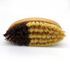 Close-up of sisal and tampico bristles on bamboo vegetable cleaning brush