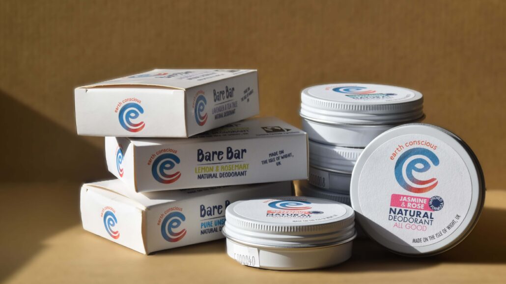Image of Earth Conscious Bare Bar and tin deodorants.