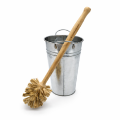 Plastic free bamboo toilet brush with natural tampico bristles and metal bucket complete set