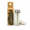 Plastic free dental floss in silk with reusable glass bottle, packaging and refill spool
