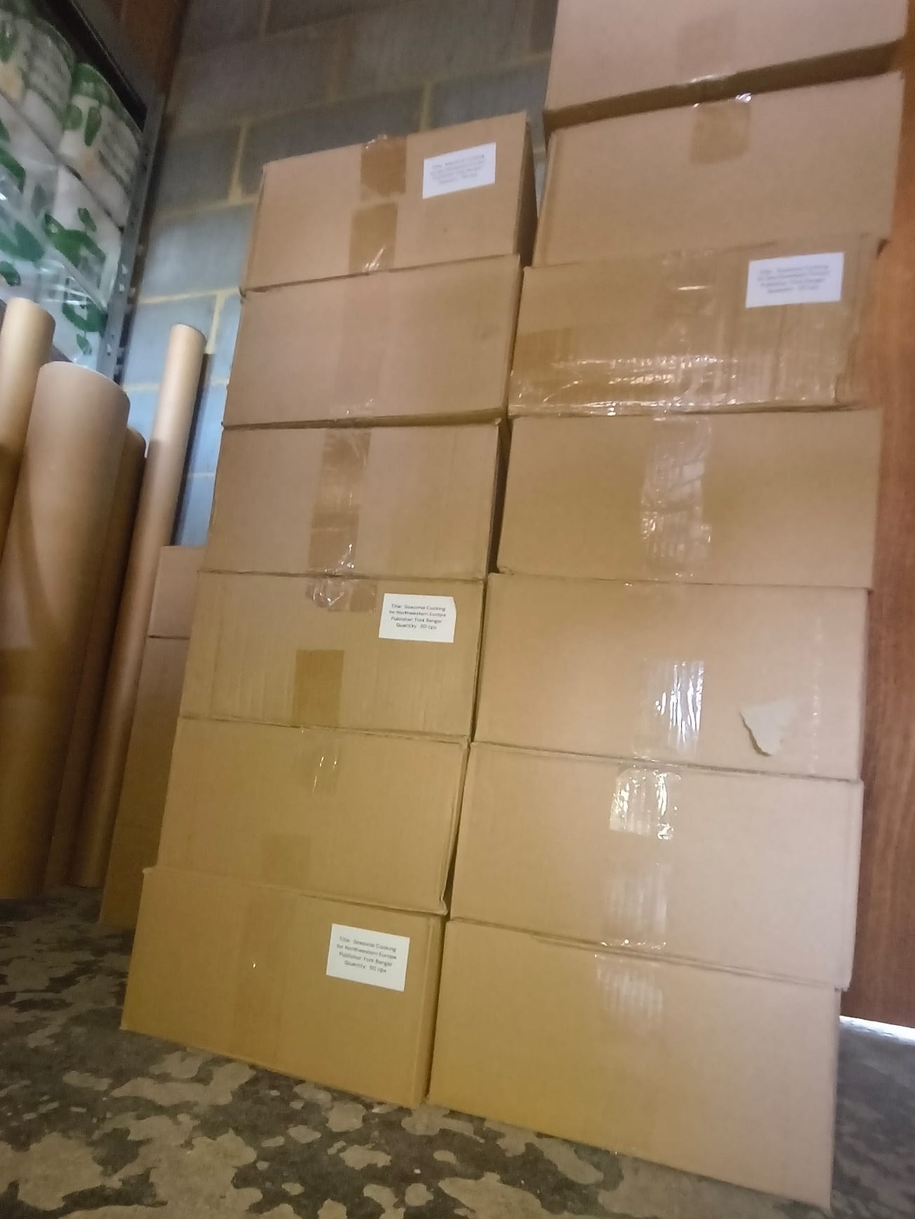 Image showing piles of boxes containing Fork Ranger products for sale by Save Some Green.